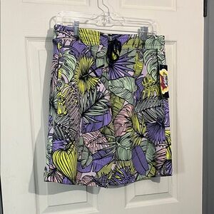 Men's Tropical Leaf Board Shorts — Purple, Green & Pink